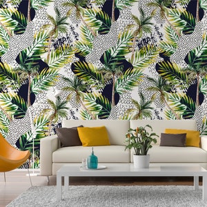 Abstract tropical wallpaper with palm tree Wall Mural, Self Adhesive (Peel and Stick), Non Self Adhesive (Vinyl/Traditional)