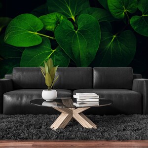 Wallpaper with tropical leaves, dark nature, peel and stick, self adhesive, wall decor, Removable Wallpaper