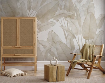 Vintage leaf wallpaper, Wall Mural, Removable, Self Adhesive (Peel and Stick) or Non Self Adhesive (Vinyl/Traditional)