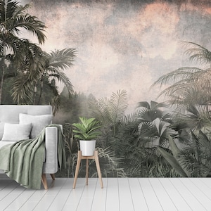 Tropical trees and leaves wallpaper, Wall Mural, Removable, Self Adhesive (Peel&Stick), Non Self Adhesive (Vinyl), Wall Decor
