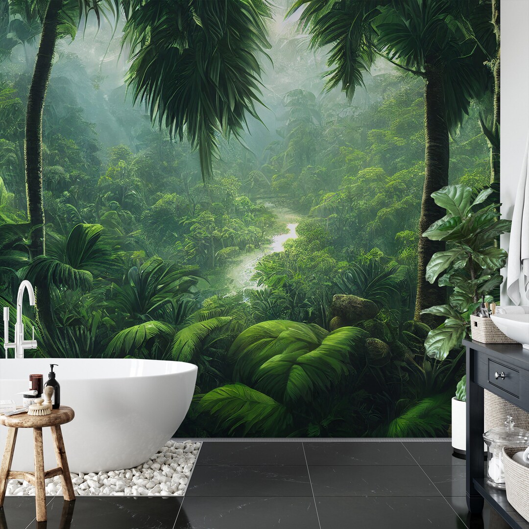 Landscape Wallpaper, Tropical Forest, Wall Mural, Removable, Self Adhesive peel&stick, Non Self
