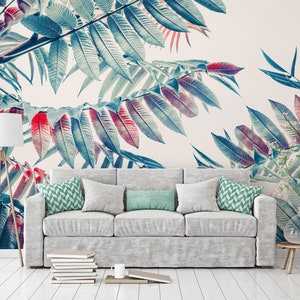 Beautiful tropical leaves wallpaper, peel and stick, self adhesive, wall decor, Removable Wallpaper