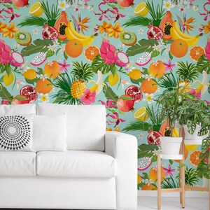 Tropische Früchte und Blumen Tapete, Blatt Wandbild, ablösbar, selbstklebend (Peel&Stick), nicht selbstklebend (Vinyl), Wanddeko