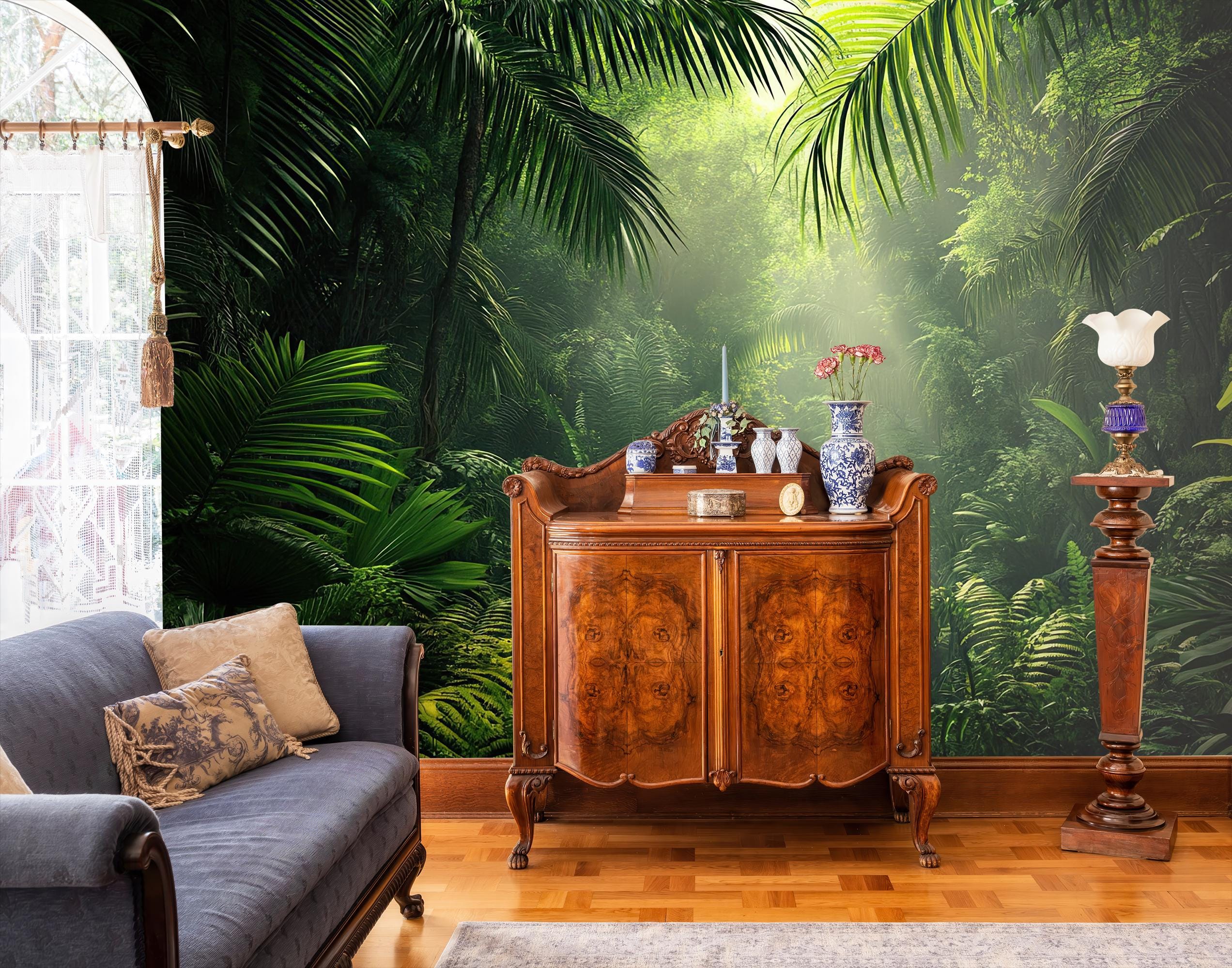 Dark Tropical Jungle Wallpaper, Forest Wall Mural, Peel and Stick ...