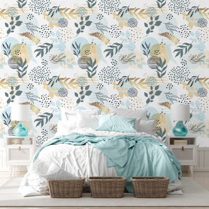 Exotic wallpaper with tropical plants, peel and stick, self adhesive, wall decor, Removable Wallpaper