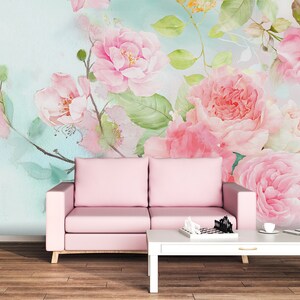 Watercolor Flowers wallpaper, wall mural, peel and stick, self adhesive, wall decor, Removable Wallpaper