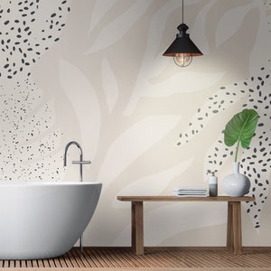 Abstract minimal botanical wallpaper, Wall Mural, Removable, Self Adhesive (Peel and Stick), Non Self Adhesive (Vinyl), Wall Decor