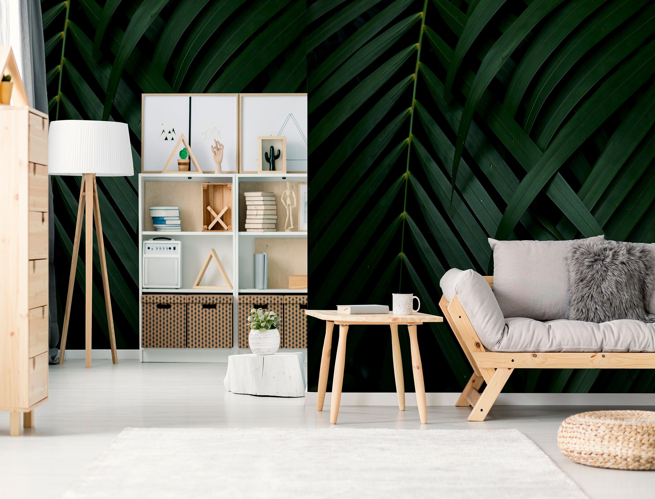 Dark Tropical Wallpaper With Palm Leaves, Jungle Wall Mural, Peel and ...