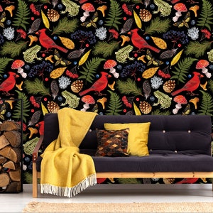 Wallpaper with autumn forest, peel and stick, self adhesive, wall decor, Removable Wallpaper