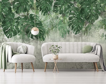 Tropisch bladbehang, peel and stick, verwijderbaar muurdecor