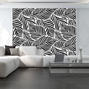 Black and white wallpaper, jungle geometric pattern, Exotic, wall mural, peel and stick, self adhesive, wall decor, Removable Wallpaper