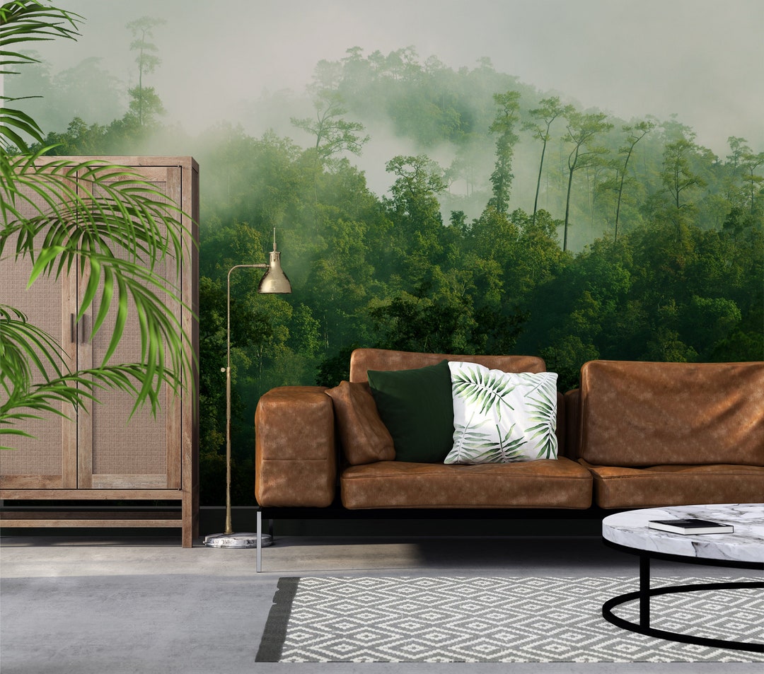 Misty Tropical Forest Wallpaper, Peel and Stick Wall Mural (removable ...