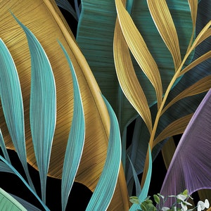 Papier peint exotique tropical, feuilles de bananier colorées pastel, palmier, peinture murale à peau et bâton, auto-adhésif, décoration murale tropicale image 5