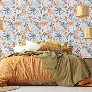 Abstract summer beach wallpaper with leaves, Wall Mural, Self Adhesive (Peel and Stick), Non Self Adhesive (Vinyl/Traditional)