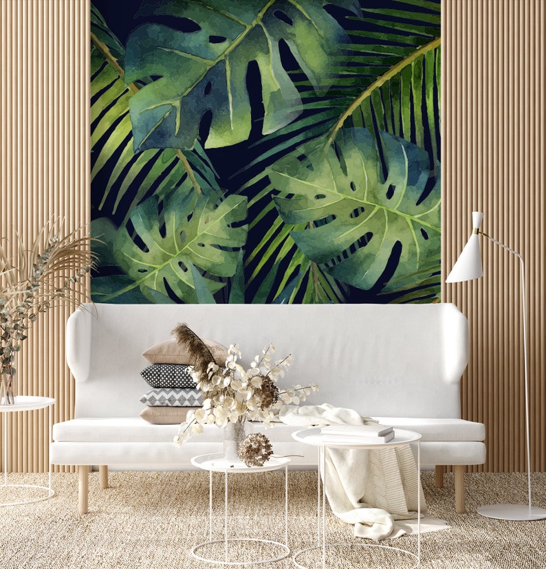 Watercolor Tropical Leaves Wallpaper, Peel and Stick Wall Mural (self ...