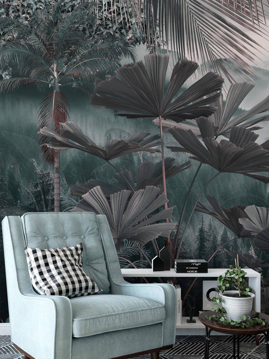 Tropical Leaves Wall Mural, Trees Pattern, Removable Peel and Stick ...