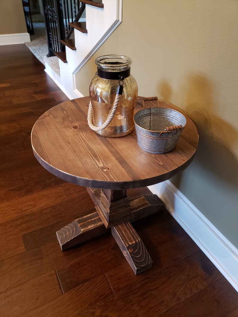 Rustic Pedestal Table Farmhouse Side Table Distressed Etsy