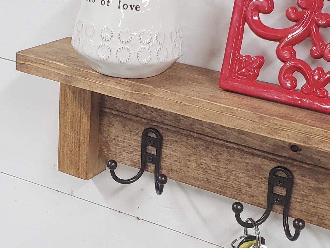 Farmhouse Shelf with Hooks Rustic Shelf Wall Mount Etsy