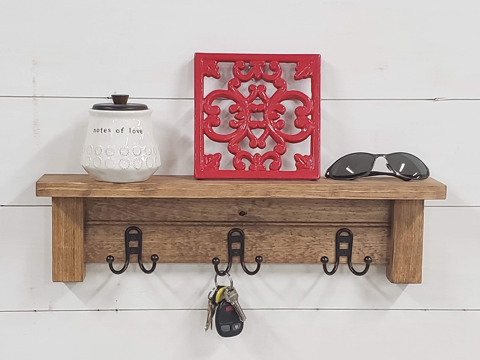 Farmhouse Shelf With Hooks Rustic Shelf Wall Mount Etsy