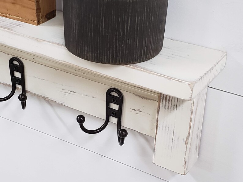 Farmhouse Coat Rack Wall Mount Distressed Entryway Shelf Etsy
