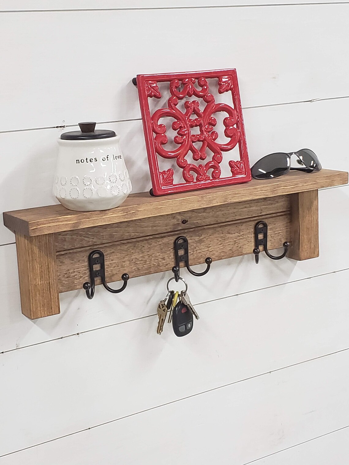 Farmhouse Shelf with Hooks Rustic Shelf Wall Mount Etsy