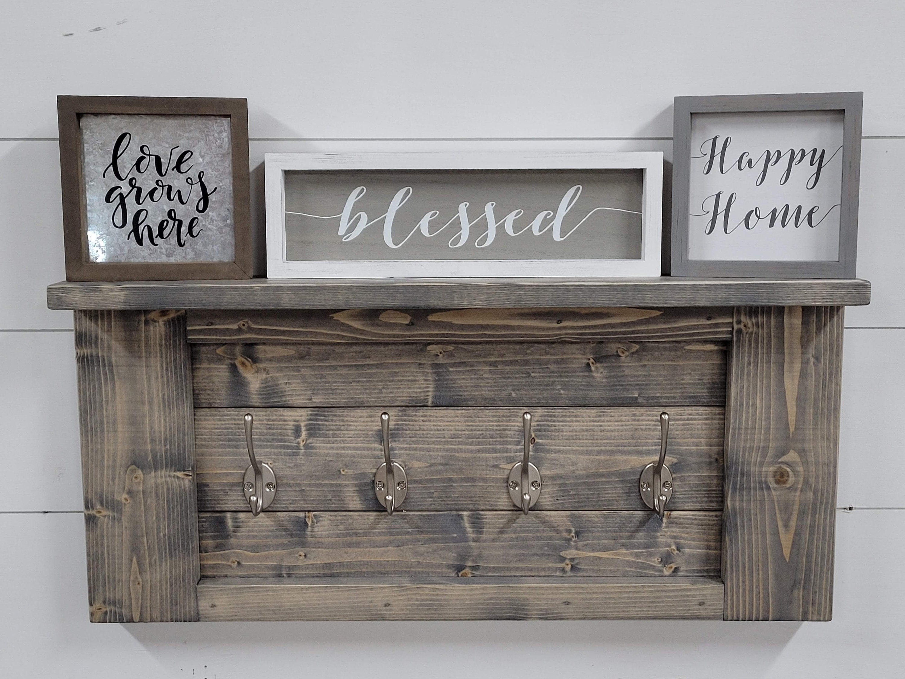 Stained Farmhouse Coat Rack with Shelf Coat Rack Wall Mount Etsy