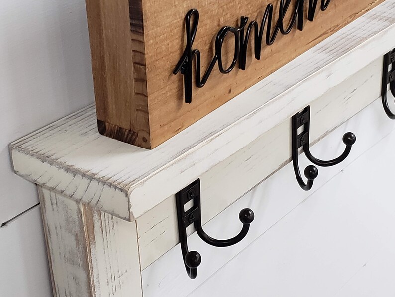 Farmhouse Coat Rack Wall Mount Distressed Entryway Shelf Etsy