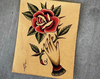 Hand and Rose American Traditional Tattoo Flash Print