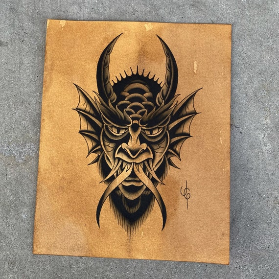 Demon Head American Traditional Tattoo Flash Print - Etsy Singapore Demon Head American Traditional Tattoo Flash Print - Etsy Singapore