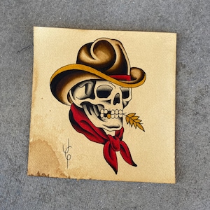 Cowboy Skull American Traditional Tattoo Flash Print