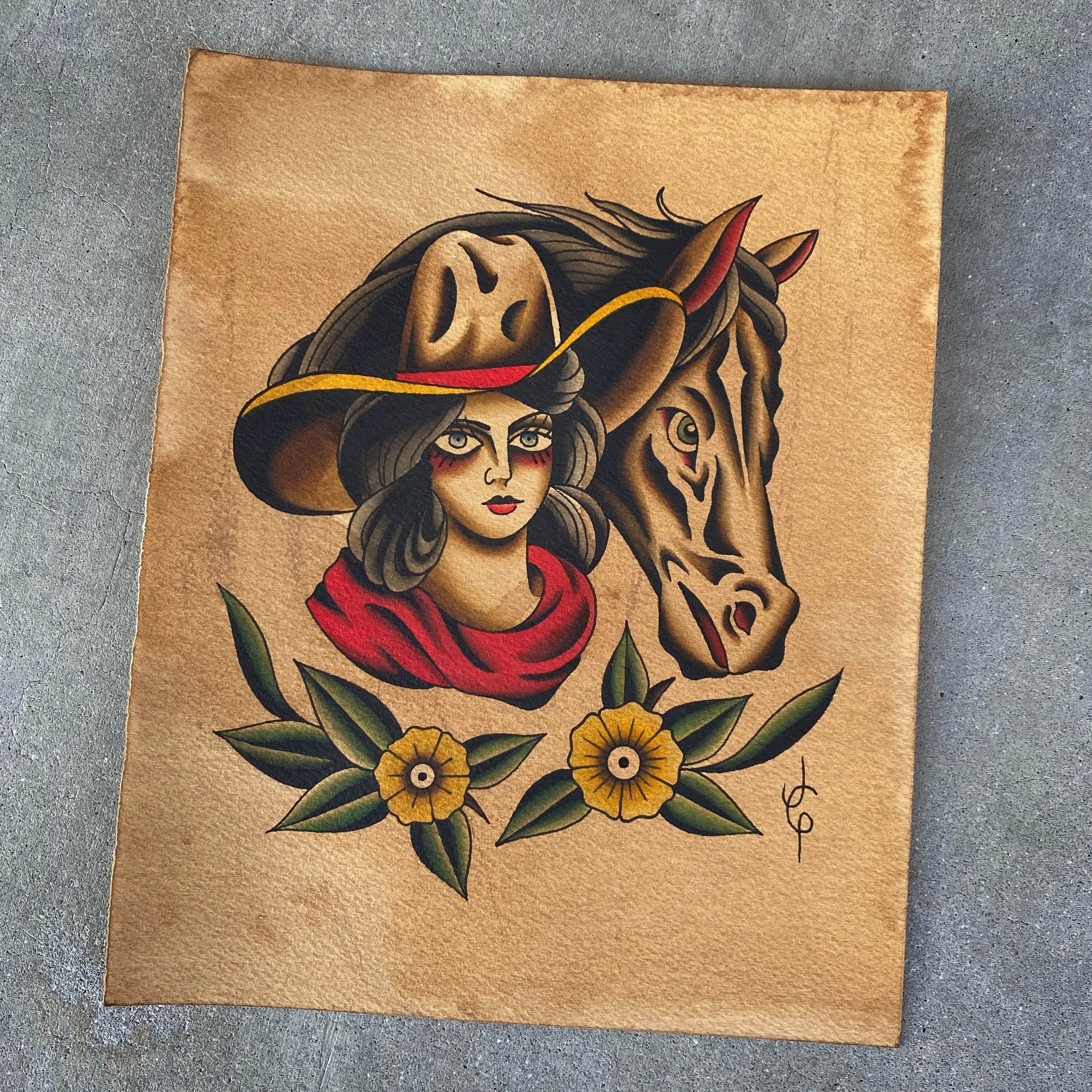 Cowgirl and Horse Tattoo Flash  The Zeis Studio