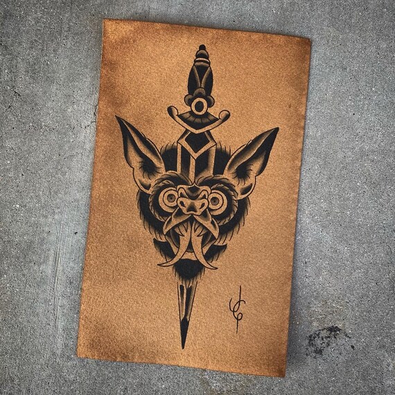 Traditional Bat Head Tattoo