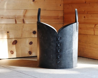 16in Black Leather Basket