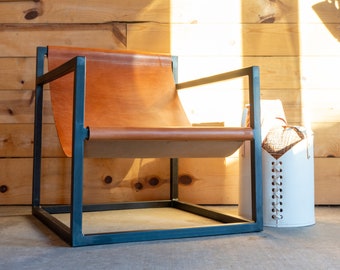 Metal Leather Sling Chair