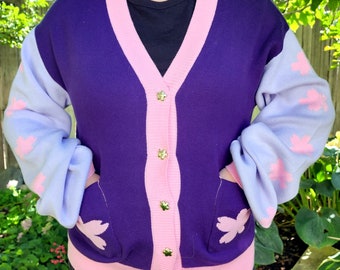 Cottagecore Pastel Sakura Pink and Purple Oversized Cardigan