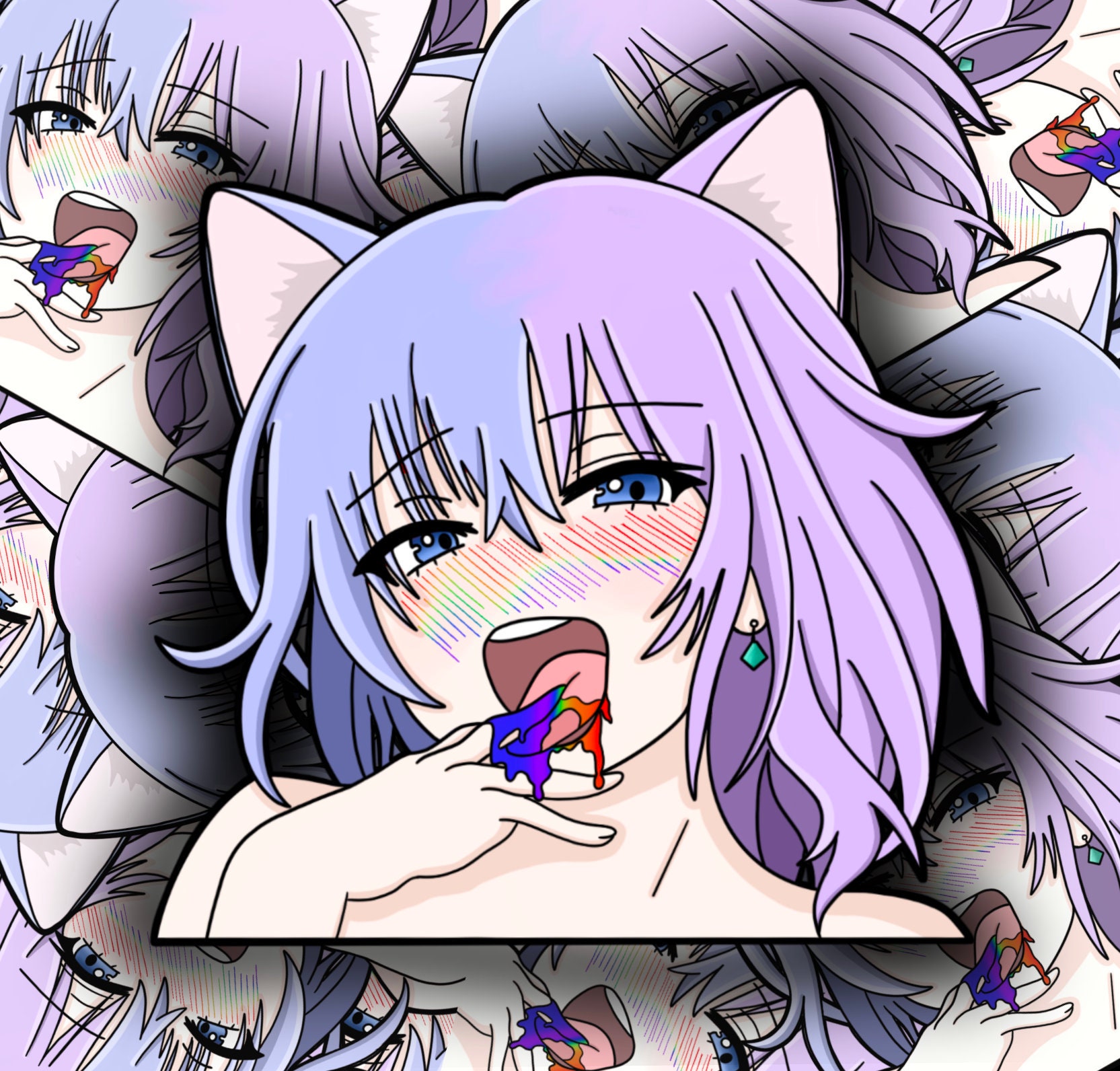 Ahegao Face Rainbow Anime Character Vinyl Peeker Sticker Decal Etsy