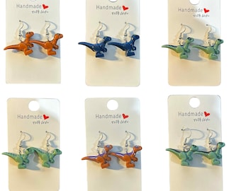 Baby Raptor Dinosaur Dangle Earrings HandMade w/ Brick Pieces Choose your color