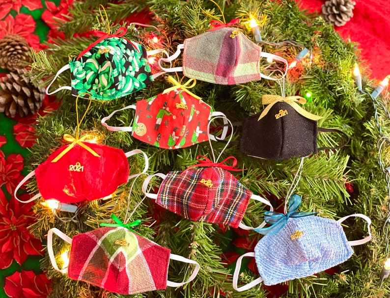 2021 Christmas Mini Face Mask Ornaments Handmade | Many Christmasy Fabric Choices 