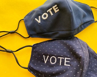 Vote Face Mask | Vote Embroidered Face Mask with Filter Pocket and Nose Wire | Vote 2020 Mask | Adult Face Mask | Election Vote Face Mask