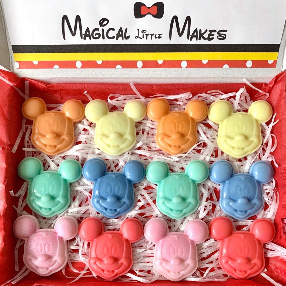 Disney inspired Mickey Mouse shaped rainbow wax melts. | Etsy