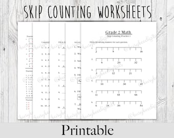 Grade 2-3 Math - Skip Counting Worksheet - DIGITAL DOWNLOAD , Math Practice , Homeschool Activity , Quarantine School , 2nd 3rd Grade Math