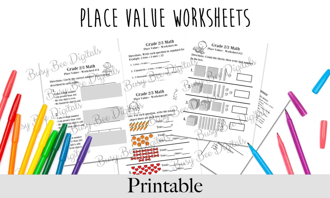 Grade 2-3 Math - Place Value Worksheets -DIGITAL DOWNLOAD, Math ...