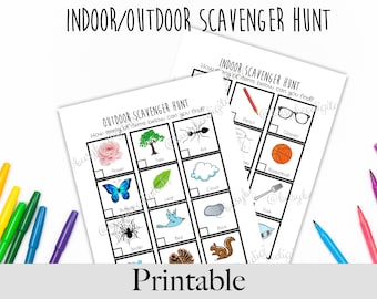 Indoor and Outdoor Scavenger Hunt - Digital Download, Homeschool, Preschool, Kindergarten Activity