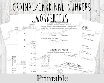 Grade 2-3 Math - Ordinal and Cardinal Numbers Worksheets -DIGITAL DOWNLOAD, Math Practice, Homeschool Activity, Quarantine School