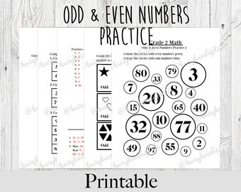 Grade 2-3 Math-Even & Odd Numbers Practice Worksheet-Digital Download, Math Practice, Homeschool Activity, Quarantine School, 2nd Grade Math