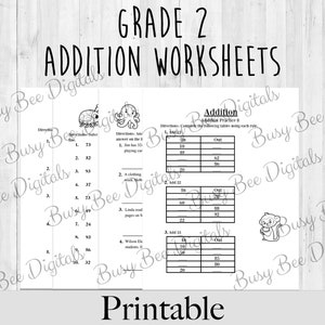Grade 2 Math - Addition Worksheets - DIGITAL DOWNLOAD , Math Practice , Homeschool Activity , Quarantine School , 2nd Grade Math, Addition