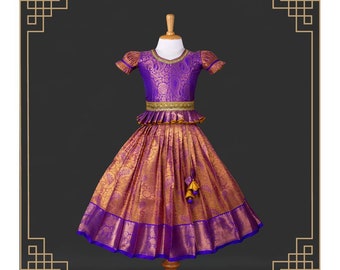 Pattupavadai,vêtements traditionnels indiens,langavoni ethnique,robe en soie,nouveau-né,mariage indien,demi-sari,lehenga,festif sud-indien,Kanchipuram