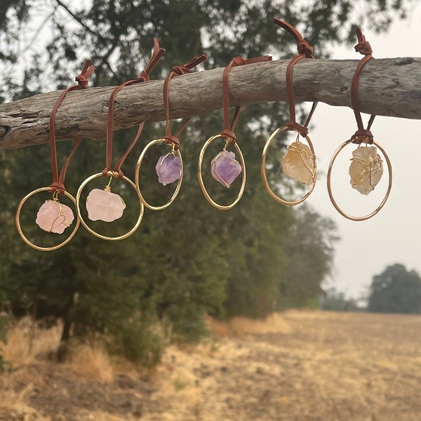 Rear view mirror car crystal, fierce forward, rose quartz, citrine, amethyst, healing powers, pink, yellow, purple