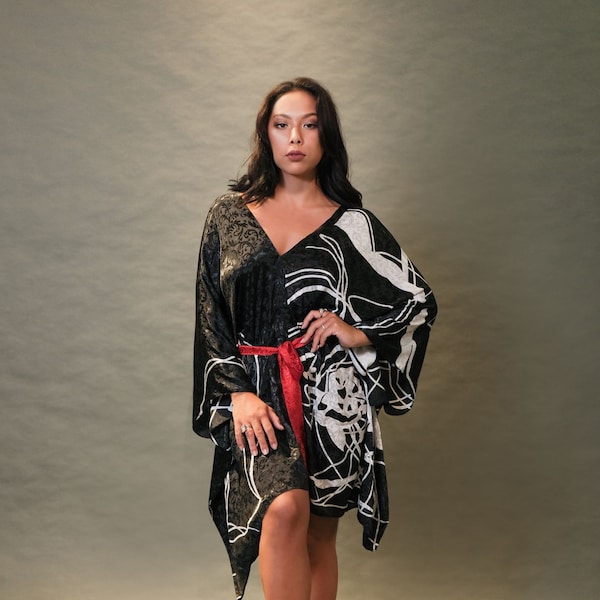 Short Bali Silk Kaftan V-Neck Dress