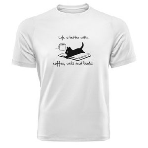 Life is better with coffe cats and books T shirt, Cat lover funny woman men kids gift shirt, kitty cats cat woman T shirt, Cat t shirt